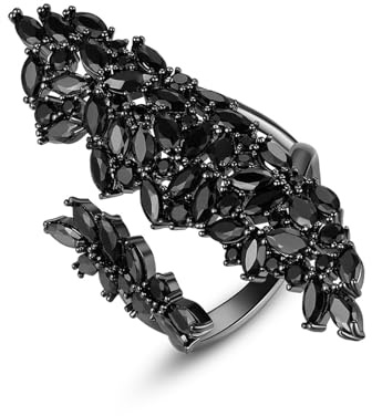 BelleFlair Gothic Ring Schwarz, Damen Schmuck Verstellbar mit Zirkonia Blättern, Schwarzer Ring Offen, Modisches Statement Accessoire, Ringe Damen für Party und Kostüm, Halloween Ringe, Frauen Mode