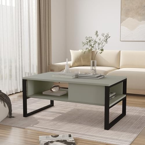 [en.casa] Couchtisch Laukaa Wohnzimmertisch Tischplatte rechteckig Beistelltisch 100 x 60 x 45 cm Sofatisch Stauraum Grüngrau