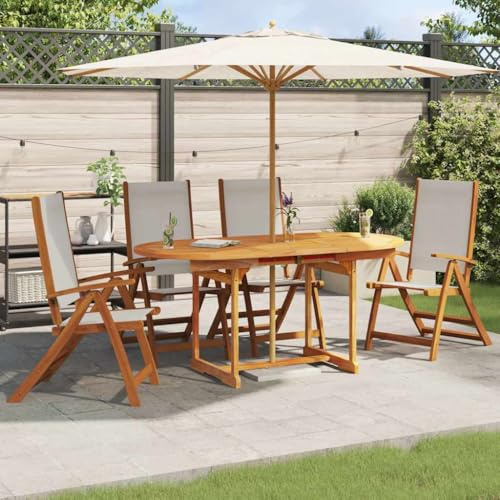 IBUQDDV Klappbare Gartenstühle 4 STK. aus Massivholz Akazie mit Textilene Bezug und 5-Fach Verstellbarer Rückenlehne für Terrasse Balkon Outdoor Relaxen