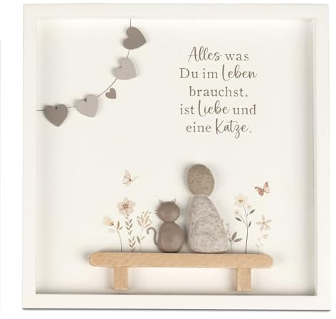 formano Deko Wandbild mit Spruch,Alles was DU im Leben brauchst, ist Liebe und Katze' - Liebevolle Wohn-Deko in Steinoptik - Hängedeko für Zuhause - ca. 20 x 20 cm
