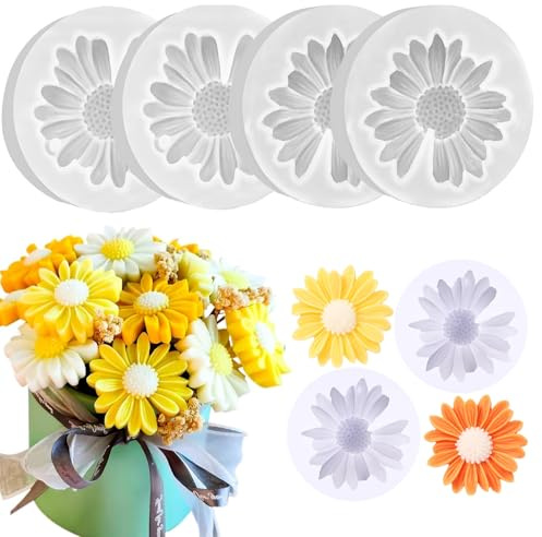 Lot de 4 moules en silicone Daisy 3D, Marguerites Moules en silicone pour bougies, Moules à bougies, Fondant Moule Marguerite Fleur, Moules pour la fabrication de bougies et de savon