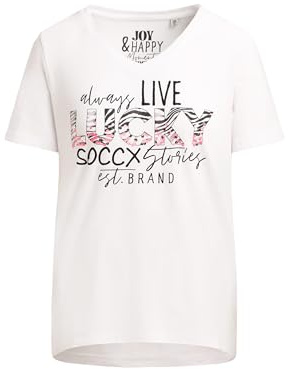 SOCCX Damen T-Shirt V-Neck mit Artwork Opticwhite, XL