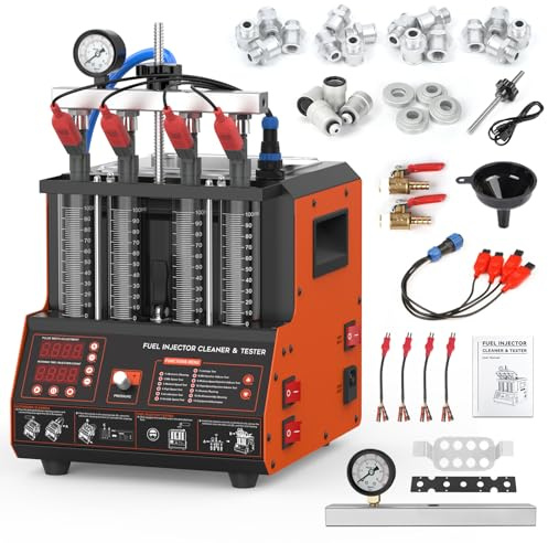 Fuel Injector Cleaner and Tester Machine with Ultrasonic Cleaning Tank | 45°C Heated 2000ml Cleaning Tank, 12 Test Modes, 4 Clear Test Tubes, for Petrol Cars and Motorcycles