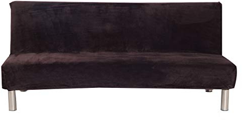 Sofa-Schonbezug aus Samt und Plüsch, 3-Sitzer, für den Winter, dicker Stretchstoff, Sofabettbezug, einfarbig, rutschfest, elastisch, passt auf Klappsofa ohne Armlehnen coffee