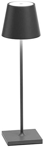 Zafferano Poldina Lampada LED Ricaricabile da Tavolo, Regolabile, Corpo in Alluminio, Protezione IP54, Adatto per Uso Esterno/Interno, Spina EU 2.2 W, Grigio Scuro, 38 cm