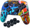 YoRHa Studded Transferdruck Silikon Hülle Abdeckungs Haut Kasten Nur für Offiziell Switch Pro Controller x 1 (Komische Graffiti) Mit Pro aufsätze Thumb Grips x 8
