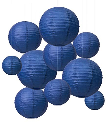 LIHAO Papier Laterne Lampions rund Lampenschirm Hochtzeit Dekoration Papierlaterne Dunkelblau - (10er Packung) (Verschiedene Größen) (Verpackung MEHRWEG)