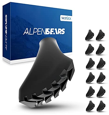 Alpen Bears Tacos de Goma para Bastones de Trekking - Puntas Bastones Marcha Nordica - 14 pcs de Topes de Goma para Bastones de Senderismo Todo Tipo de Terreno - Repuestos Bastones Trekking