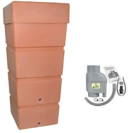 Regentonne Regenfass Ecktonne Regenspeicher Regenwasserbehälter mit Fallrohrfilter, Regenfilter T33 FROSTSICHER - Moderne Eck-Regenwassertonne mit stabilem Deckel als Pflanzschale