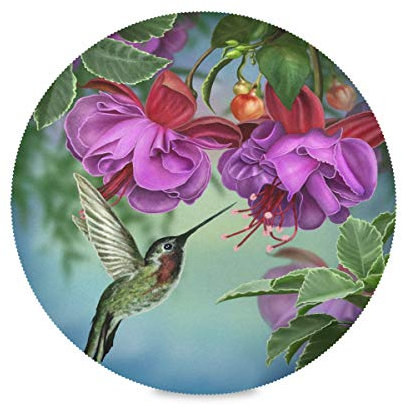 TropicalLife HaJie Platzdeckchen mit Orchideen-Blättern, Kolibri-Motiv, rutschfest, hitzebeständig, rund, für Zuhause, Urlaub, Party, Essen, Dekoration