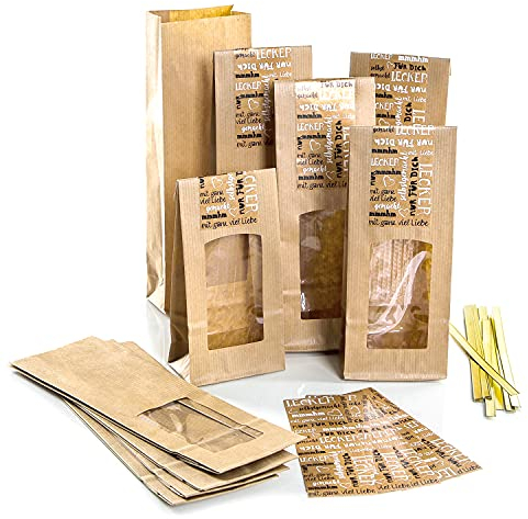 Logbuch-Verlag 10 Keksbeutel mit Fenster & Folie + Aufkleber selbstgemacht Verpackung Lebensmittel Gebäck Kekse Plätzchen Weihnachten 8,5 x 26,5 x 5 cm 2-lagig