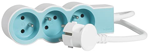 Legrand - Extra Flache Steckdosenleiste mit 3 Steckdosen mit Schutzkontakt mit 1,5 m Kabel - weiß und blau