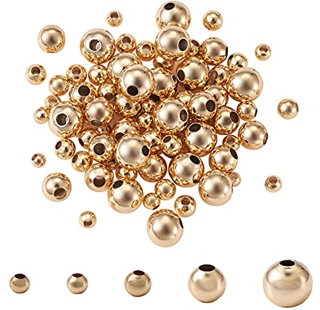 Craftdady Runde Abstandshalter, 18 Karat Gold, 2 ~ 5 mm, goldene Abstandshalter, 5 Größen, glatte kleine Perlen für Schmuck, Perlen, Armbänder, Ohrringe, 210 Stück