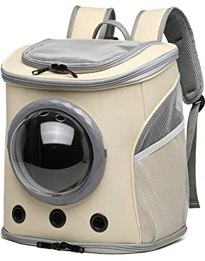 Galatée Katzentragerucksack, Belüfteter Raumkapsel-Haustierrucksack, Hundetragerucksack Mit Belüftetem Design, Tragbarer Faltbarer Haustierrucksack(Khaki)