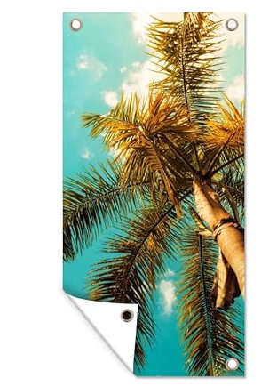 MuchoWow Outdoor-Poster Poster Wanddeko draußen Deko Garten Gartenposter 80x160 cm Palme - Sommer - Tropisch