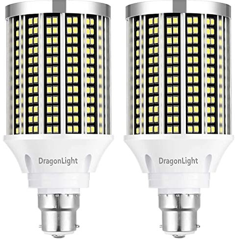 DragonLight 30W Super Bright LED Corn Light Bulbs(250 Watt Equivalent) - B22 Bayonet Cap LED Bulbs - 6000K Daylight 3600 Lumens for Large Area Lighting [Twin Value Pack]
