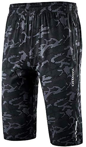YAWHO Herren Sporthose Kurz Hose Laufshorts Trainingsshorts Schnelltrocknend mit Reißverschlusstasche/Jogging Hose für Workout,Laufsport,Fitness (Camouflage 1909, L)