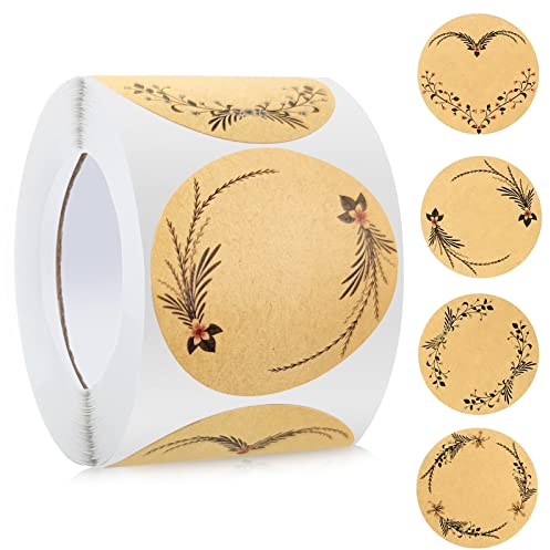 TaimeiMao Geschenkaufkleber, 500 Stück Kraftpapier Aufkleber, Selbstklebend 5cm, Marmeladenglas Aufkleber zum Beschriften, Runde Geschenksticker Handmade, Etiketten für Küche, Geschenktüten, Hochzeit