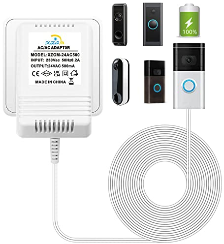 Türklingel-Transformator, 24 V 500 mA Video-Türklingel-Netzteil für Ring Video Doorbell, Ring Video Doorbell Pro und Ring Video Doorbell 2, kompatibel mit Nest Hello Doorbell (5M Verlängerungskabel)