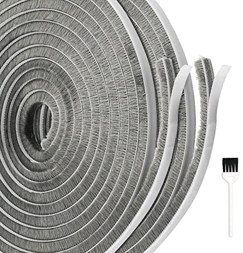 Adhesive Brush Weather Stripping,10m(L) x 9mm(W) x 9mm(T) Self-Adhesive Brush Seal Strip Air Stopper,High Density Door Brush Strip Draught Excluder for Door Frame Insulation, Window, Garage, Grey