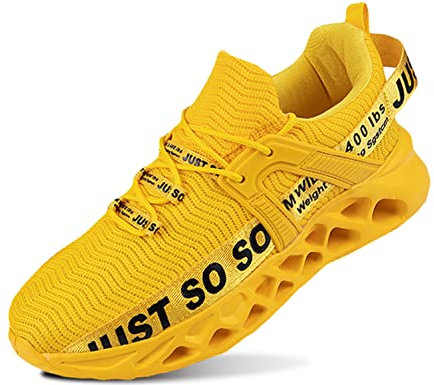 Turnschuhe Herren Air Sportschuhe Dämpfung Laufschuhe Frauen Atmungsaktiv Walkingschuhe rutschfest Sneaker Gelb 4EU