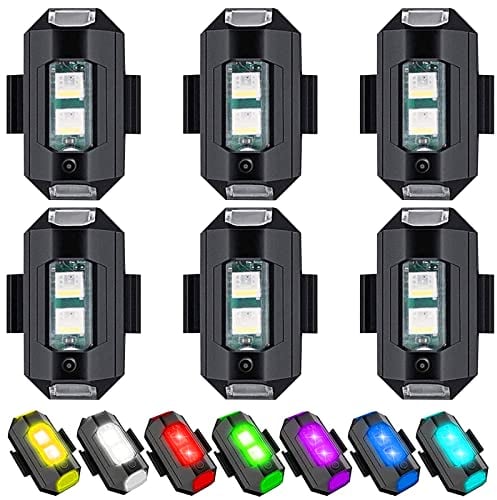 Funmo 6 Stück Strobe Drone Light, 7 Farben LED Aircraft Strobe Lights USB Charging Blitzlichter für Drohnen, Motorrad, RC-Auto, RC-Boot, Drohne
