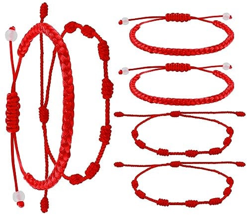 Yolev 6 Pieces Red String Bracelets Red Cord Bracelet Adjustable Kabbalah Red Knot String Bracelet Amulet for Amulet Bracelets Handmade Friendship Protection Bracelets