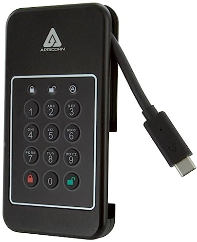 Apricorn Aegis NVX SSD verschlüsselt 1 TB extern tragbar NVMe USB 3.2 Gen 2 USB-C Steckverbinder 256-bit AES-XTS TAA-konform
