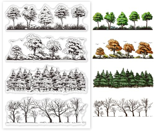 GLOBLELAND Baumreihen Hintergrund, Transparente Stempel, Wald, Silikonstempel, Grasbüsche, Transparente Gummistempel, Siegel, Natur, Wälder, Bäume, Fotoalbum, 6.3x4.3,(1) cm