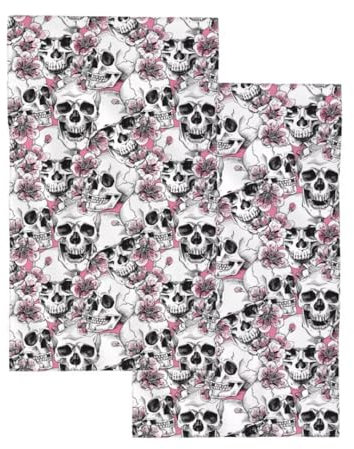 Küchentücher, Set mit 2 Totenkopf- und Kirsche-Handtüchern, kleine Badetücher, Küche, Geschirrtuch, Gästetuch für Hotel, Spa, Fitnessstudio, Heimdekoration, 37,8 x 71,1 cm