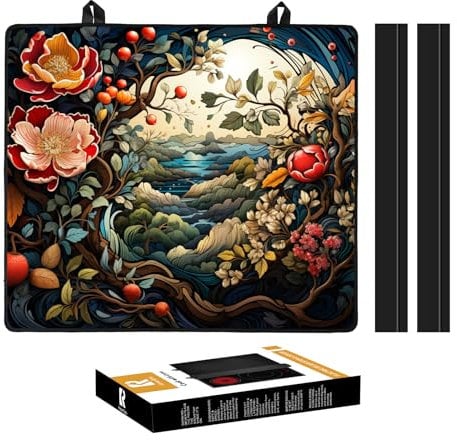 KitchenRaku Hob Cover, Electric Hob Covers, Ceramic Hob Covers, Induction Hob Covers, Glass Hob Covers, 61x53cm Hob Covers for Electric Cookers to Protect from Scratches (Red Flower Pattern)