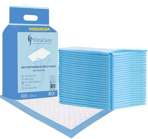 40 x Premium Incontinence Bed Pads 60x40 cm | Incontinence Bed Sheets | Provides Soft Feel | Disposable Bed Mats for Incontinence | Bed Protectors Kids | Maternity Bed Mats | (1 Pack of 40)