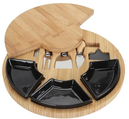 Natudeco Tabla de Quesos de Madera Plato de Pan Bandeja de Carne de Alta Dureza Plato de Madera para Aperitivos Cocina casera (Redondo)