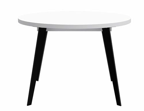 Forte Esstisch Ausziehtisch Table Round 110-155 cm Küchentisch rund mit Auszug in Weiß Metallfüße schwarz