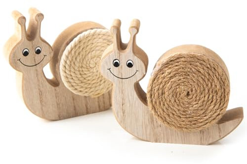 Logbuch-Verlag 2 Deko Schnecken Figuren Ostern aus Holz Natur braun Frühling Sommer Dekoration kurioses Geschenk 12 x 13 cm