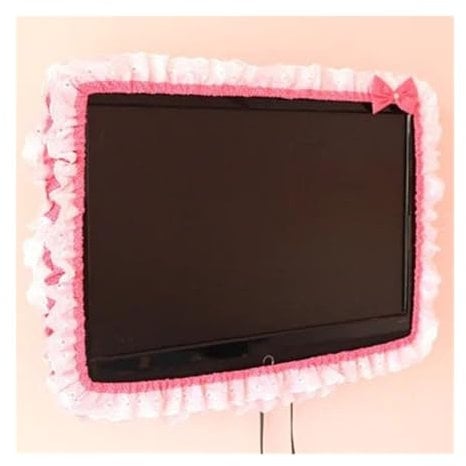QIUYMGFG Outdoor TV Cover TV cubierta 24-48 INCHES Fabric TV Circle Dust Cover Monitor Screen Home Decorations Dust Cover with Elastic(Light pink,USE FOR 32-38INCH)