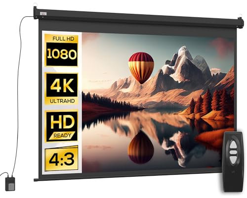 HOMCOM Écran vidéoprojecteur 84 Pouces, 4:3 4K HD écran de Projection motorisé et électrique, écran de Projection TV et Home cinéma, Montage Mural ou Plafond, Panneau de Commande et télécommande