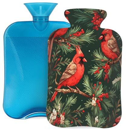Wärmflasche mit Bezug, 2 l, Weihnachtsmotiv, roter Vogel, Wärmflaschen für Erwachsene, Wärmer/Schmerzlinderung