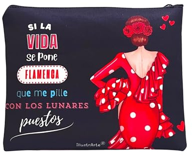 illustrArte Trousse Maquillage Flamenco 22x17 cm – Macarena | Trousse maquillage flamenco imperméable, format pratique pour voyage, école, danse ou accessoires.