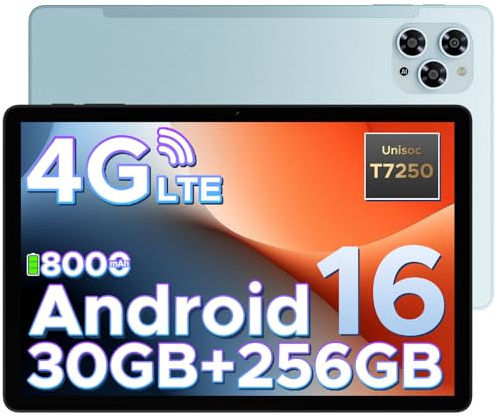 TAB G6 Android 16 Tablet 11 Pollici, 4G LTE 90Hz, 30GB RAM+256GB ROM/TF 2TB, Octa-Core Tablet con Sim, 8000mAh/Gemini AI/Widevine L1/13MP+5MP/OTG/BT5/FACE ID/Doppi altoparlanti/3.5mm Jack-Blu