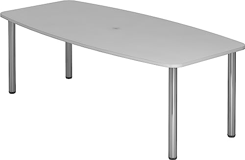 Bümö Konferenztisch oval 220x103 cm großer Besprechungstisch in grau, Besprechungstisch mit Chromfüßen, Meetingtisch für 8 Personen, XXL-Tisch für Besprechungsraum & Meeting