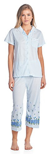 Casual Nights Capri-Pyjama-Set für Damen, kurzärmelig, mit Spitzenbesatz - Blau - XX-Large