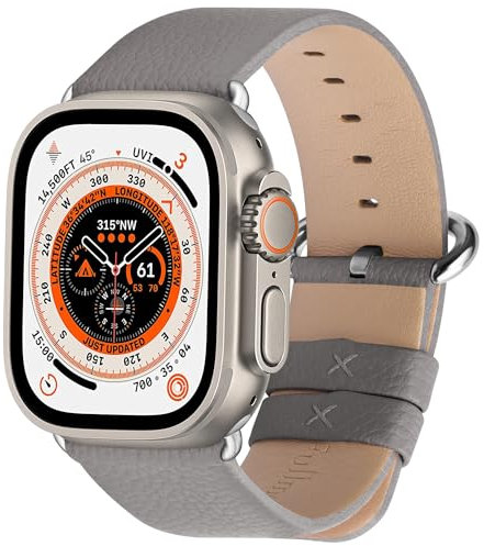 Fullmosa Compatible Apple Watch Straps 49mm 45mm 44mm 42mm Genuine Leather iWatch Replacement Bands for iWatch Series Ultra 8 7 6 SE SE2 5 4 3, Grey