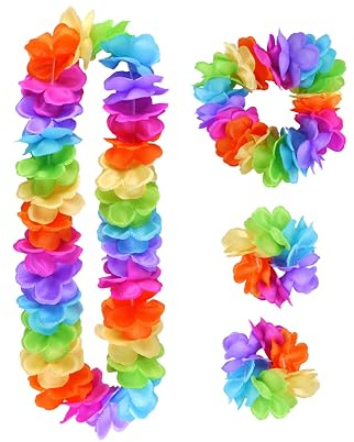 HENBRANDT Rainbow Pride Hula Lei Flower Garland 4pc Party Set LGBTQ+ LGBT Fancy Dress Outfit Pride Accessories for Gay Pride Decorations, Parades, Parties and Carnivals