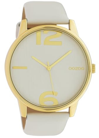 Oozoo Damenuhr mit Lederband 45 MM Goldfarben/Silber/Hellgrau C10370