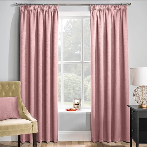 Enhanced Living Matrix Pink Blockout Pencil Pleat Curtains - 46 x 54 inch (117 x 137cm) - Thermal Blush Pink Curtains for Bedroom & Living Room 2 Panels