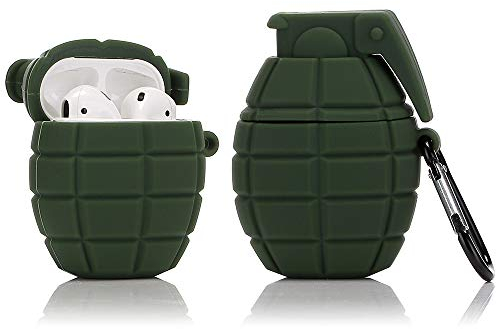 LEWOTE Silikon Niedliche Lustige Abdeckung Kompatibel mit Apple Airpods 1&2 [Coole Spielserie] (Grüne Granate der Armee)