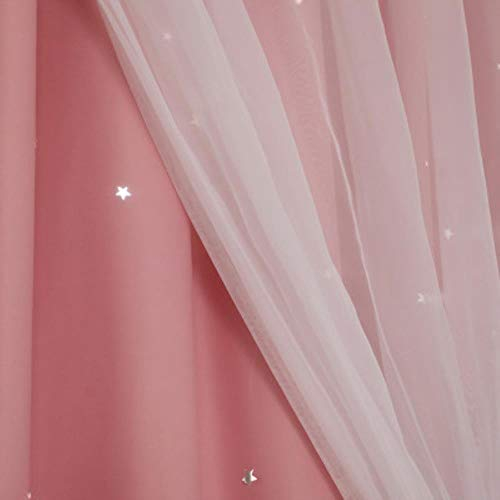 CTOBB Romantische Sterne Fenstervorhänge für Wohnzimmer Schlafzimmer Kinderzimmer Hochzeit Pink Voile Tüll Vorhang Doppelschicht Verdunkelungsvorhänge, 1 Stück Pink, B200cmxH250cm 1St