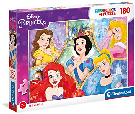 Clementoni 29311 Supercolor Princess – Puzzle 180 Teile ab 7 Jahren, buntes Kinderpuzzle mit besonderer Leuchtkraft & Farbintensität, Geschicklichkeitsspiel für Kinder