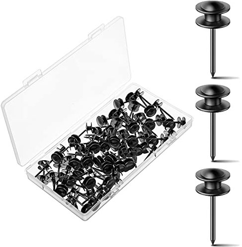 Hotop 50 Pieces Double Headed Picture Hangers Nails Small Head Hanging Nails Picture Photo Hanging Hook Pins Decorative Nail Hook Hangers for Home Office School (Black)